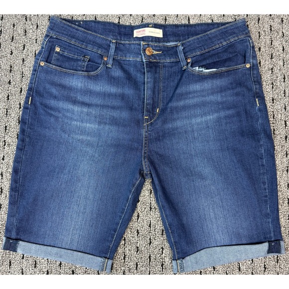 Signature by Levi Strauss & Co. Pants - Signature by Levi Strauss Womens Bermuda Shorts Dark Wash Cuff Stretch Denim 34